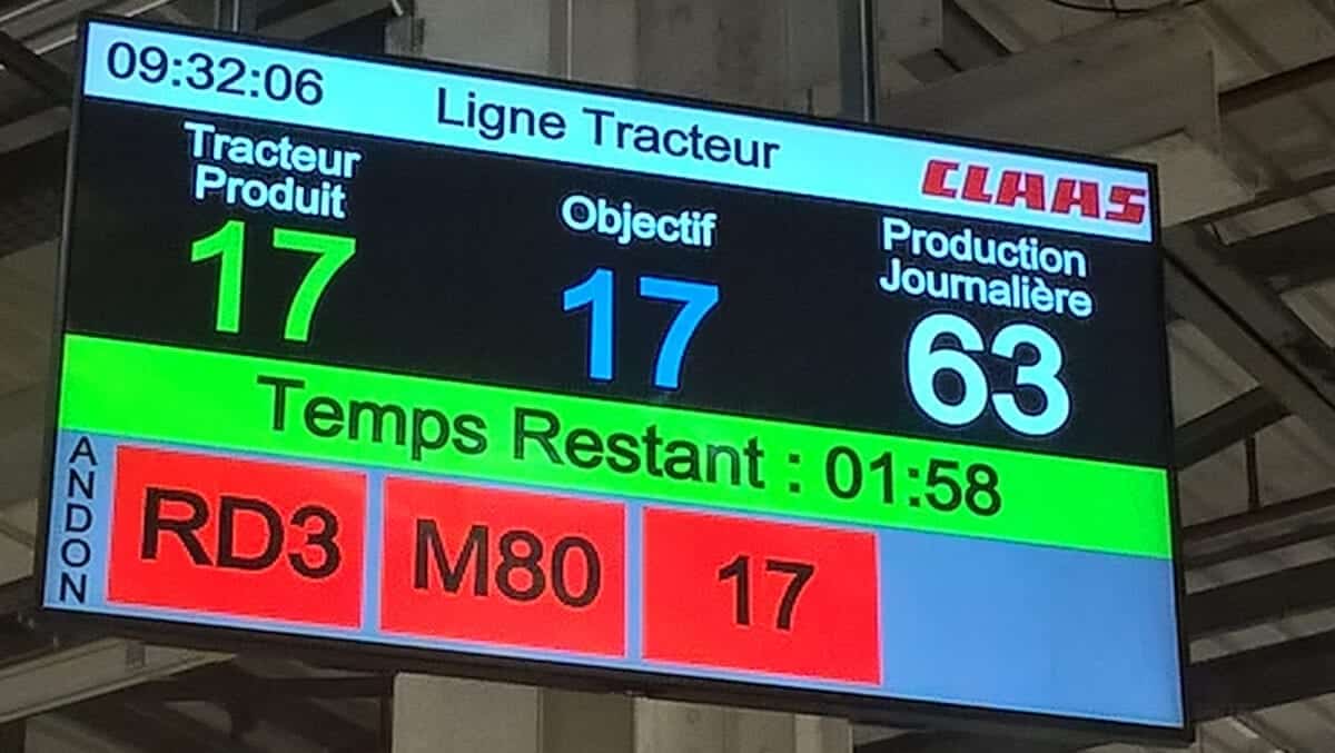 Affichage digital d'alerte andon PingFlow dans l'usine CLAAS