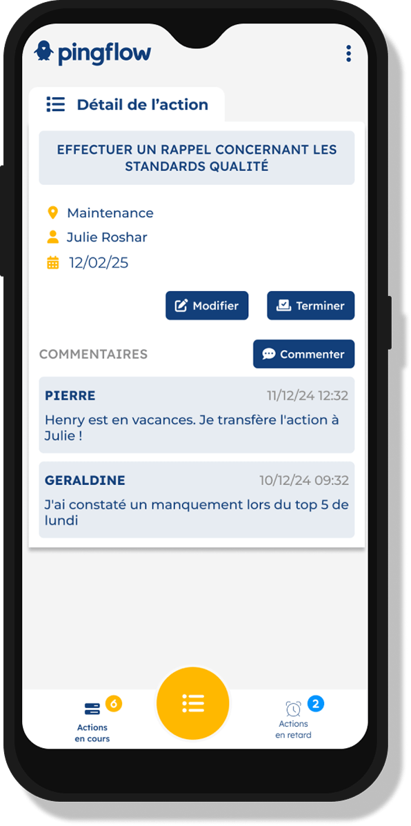 app actions rituels d'équipe Aperçu de l'application pour gérer les actions lors des rituels d'équipe