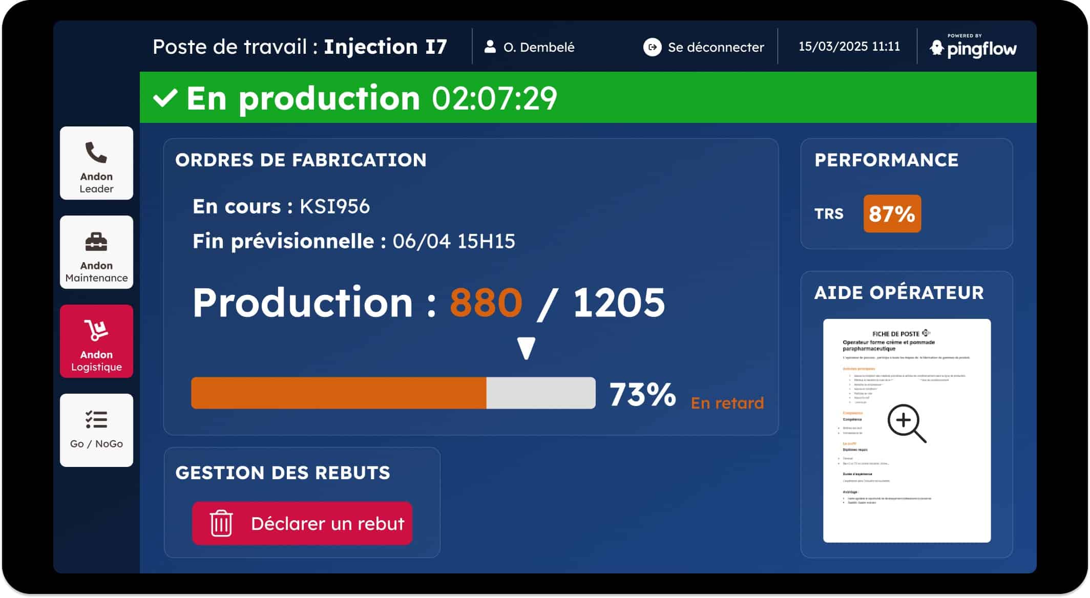 Système andon 7 pupitre