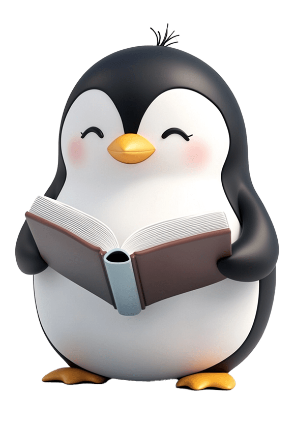Mascotte Pingflow en pleine lecture Pingouin mascotte de Pingflow lisant un livre avec un air concentré et souriant, symbolisant l’apprentissage ou la consultation d’une ressource.