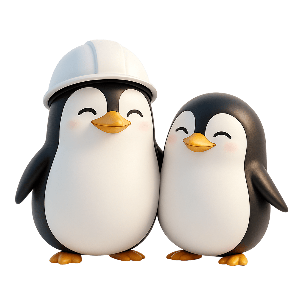 Mascottes Pingflow côte à côte Illustration représentant un pingouin surpris tenant une cloche et un téléphone prêt à déclencher un appel andon