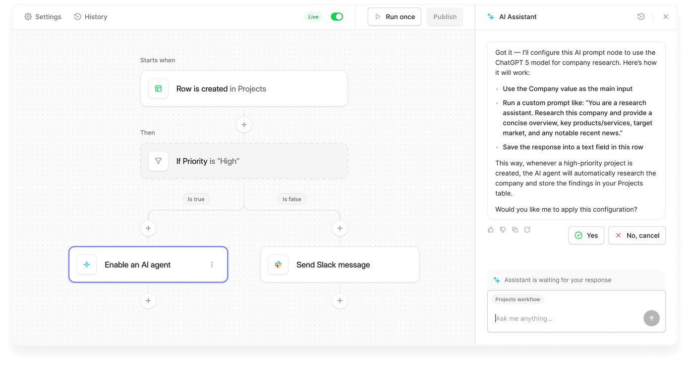 Aperçu de l'outil d'automatisation IA dans Baserow