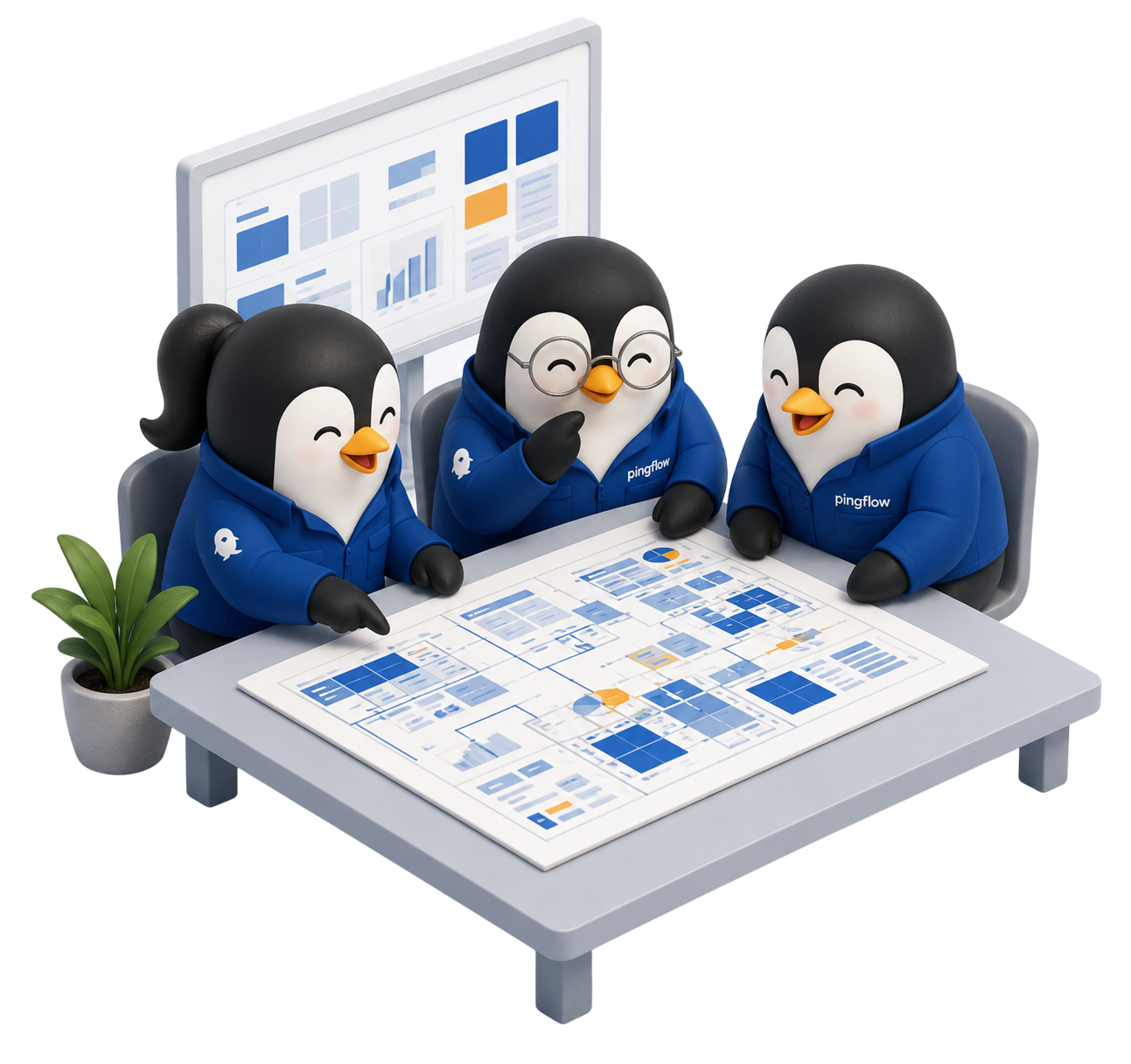 Studio 8 Illustration de pingouins en train d'échanger autour d'une table